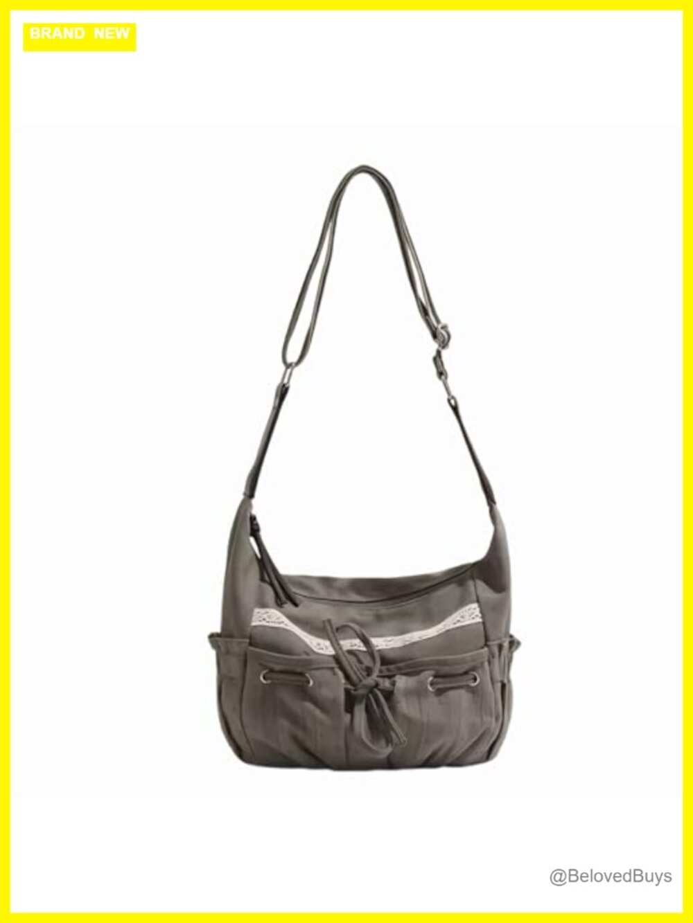 Canvas Shoulder Bag Lace Trim Crossbody Messenger Bow Accent